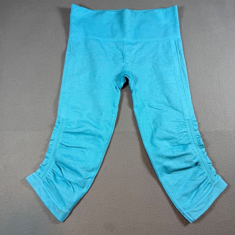 Lululemon In The Flow Crop II Leggings Size 4 Turquoise Blue Ruched Yoga Capris